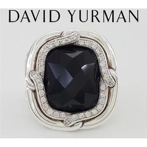 Authentic David Yurman black onyx & diamond sterling silver .925 ring size 6